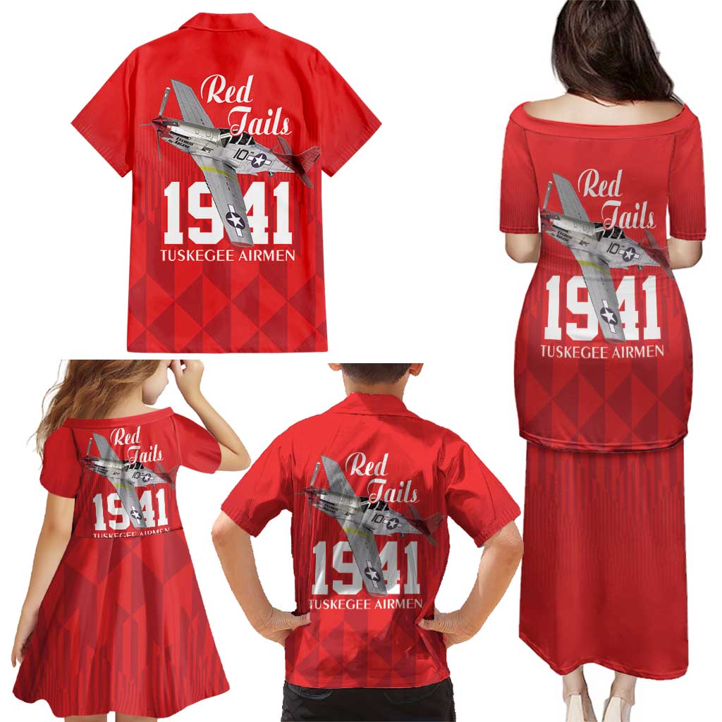 Tuskegee Airmen Red Tails Family Matching Puletasi and Hawaiian Shirt African American Pilots Heritage Red Style - Wonder Print Shop