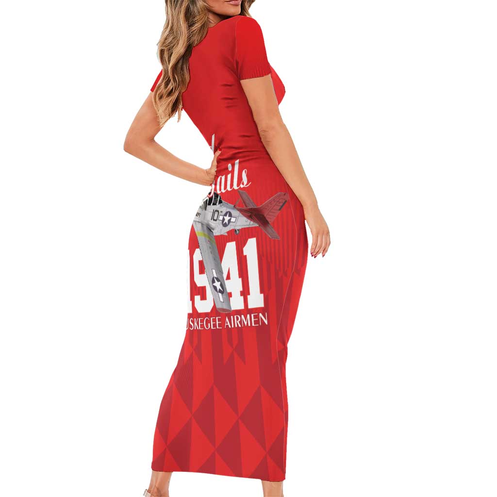 Tuskegee Airmen Red Tails Family Matching Short Sleeve Bodycon Dress and Hawaiian Shirt African American Pilots Heritage Red Style - Wonder Print Shop