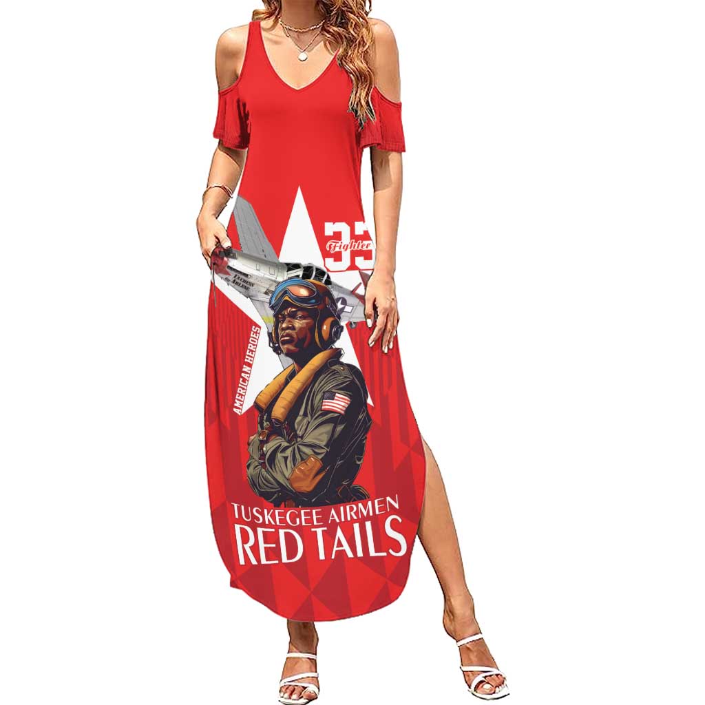 Tuskegee Airmen Red Tails Family Matching Summer Maxi Dress and Hawaiian Shirt African American Pilots Heritage Red Style - Wonder Print Shop