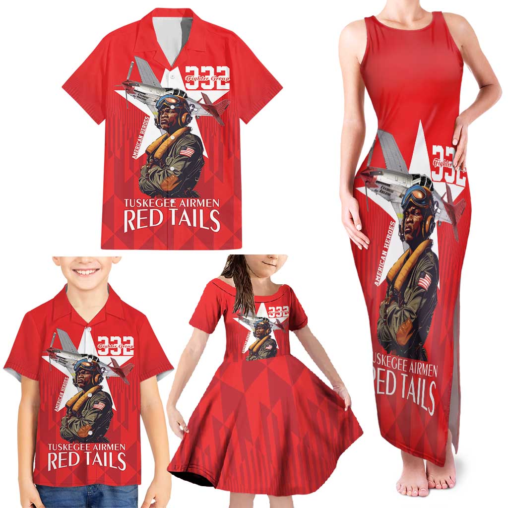 Tuskegee Airmen Red Tails Family Matching Tank Maxi Dress and Hawaiian Shirt African American Pilots Heritage Red Style - Wonder Print Shop