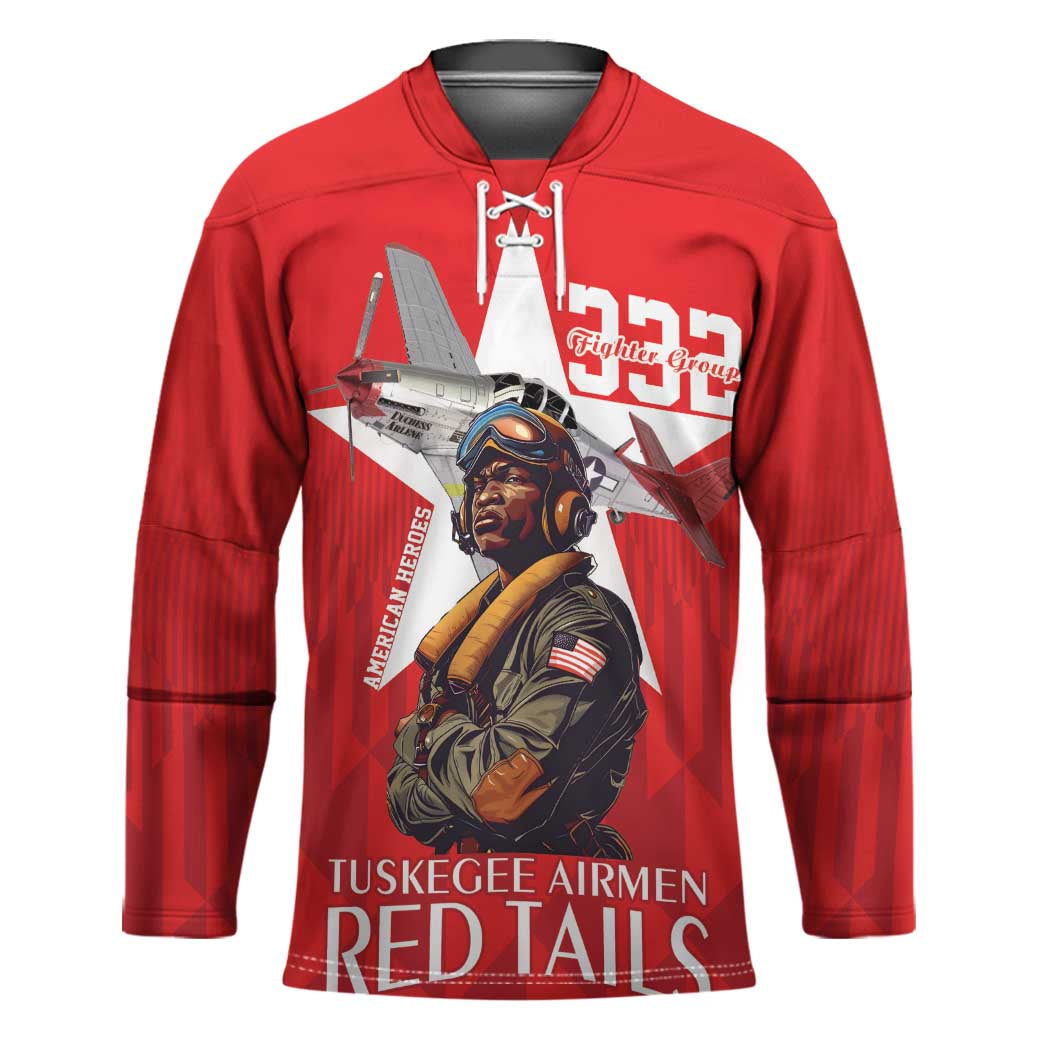 Tuskegee Airmen Red Tails Hockey Jersey African American Pilots Heritage Red Style - Wonder Print Shop