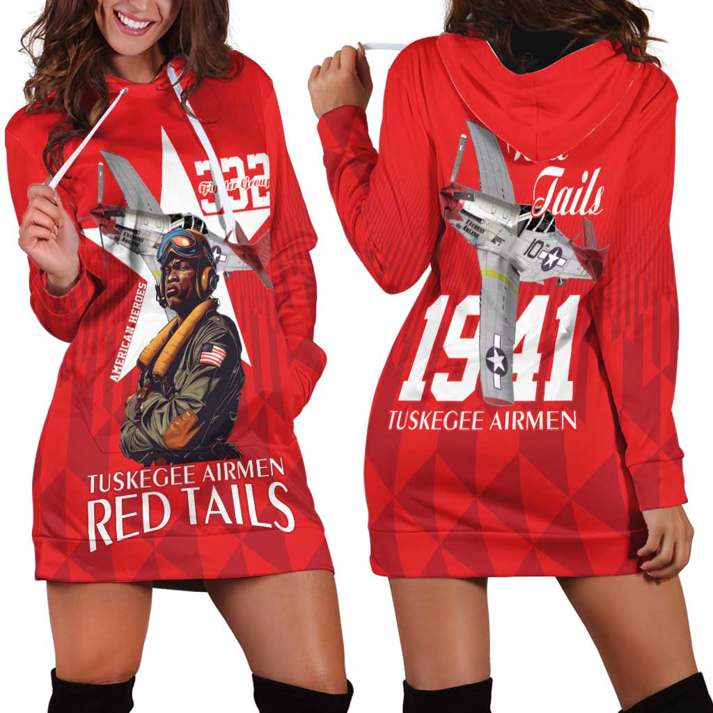 Tuskegee Airmen Red Tails Hoodie Dress African American Pilots Heritage Red Style - Wonder Print Shop