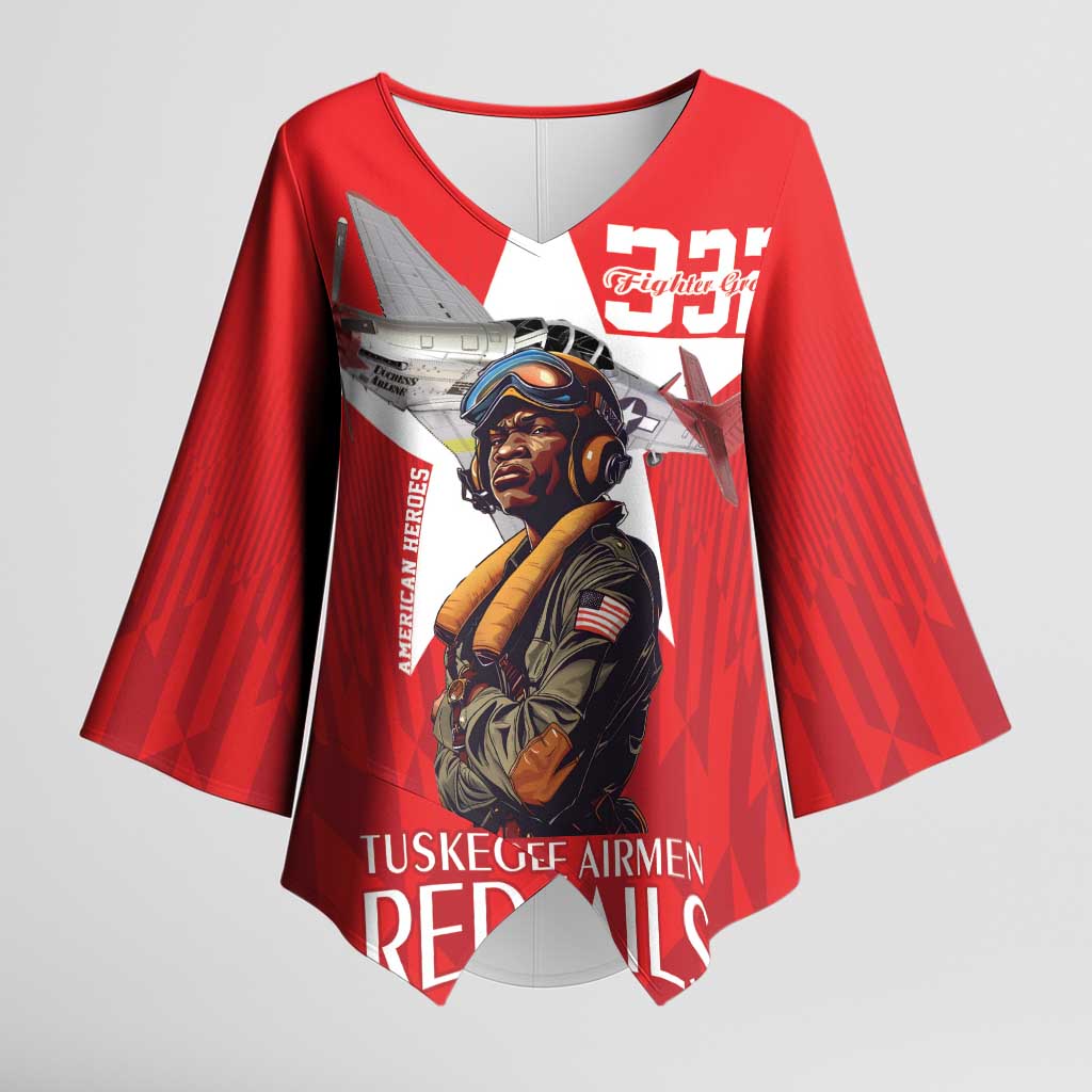 Tuskegee Airmen Red Tails Kimono Sleeve Blouse African American Pilots Heritage Red Style - Wonder Print Shop