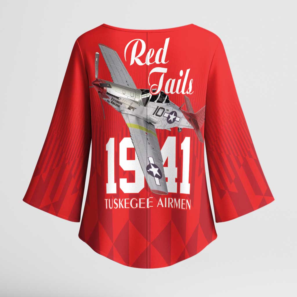 Tuskegee Airmen Red Tails Kimono Sleeve Blouse African American Pilots Heritage Red Style - Wonder Print Shop