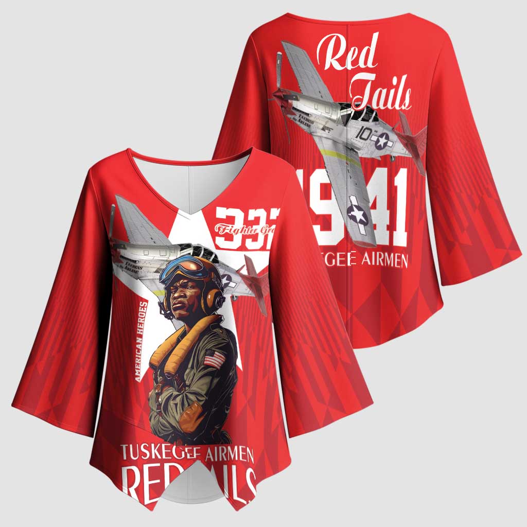 Tuskegee Airmen Red Tails Kimono Sleeve Blouse African American Pilots Heritage Red Style - Wonder Print Shop