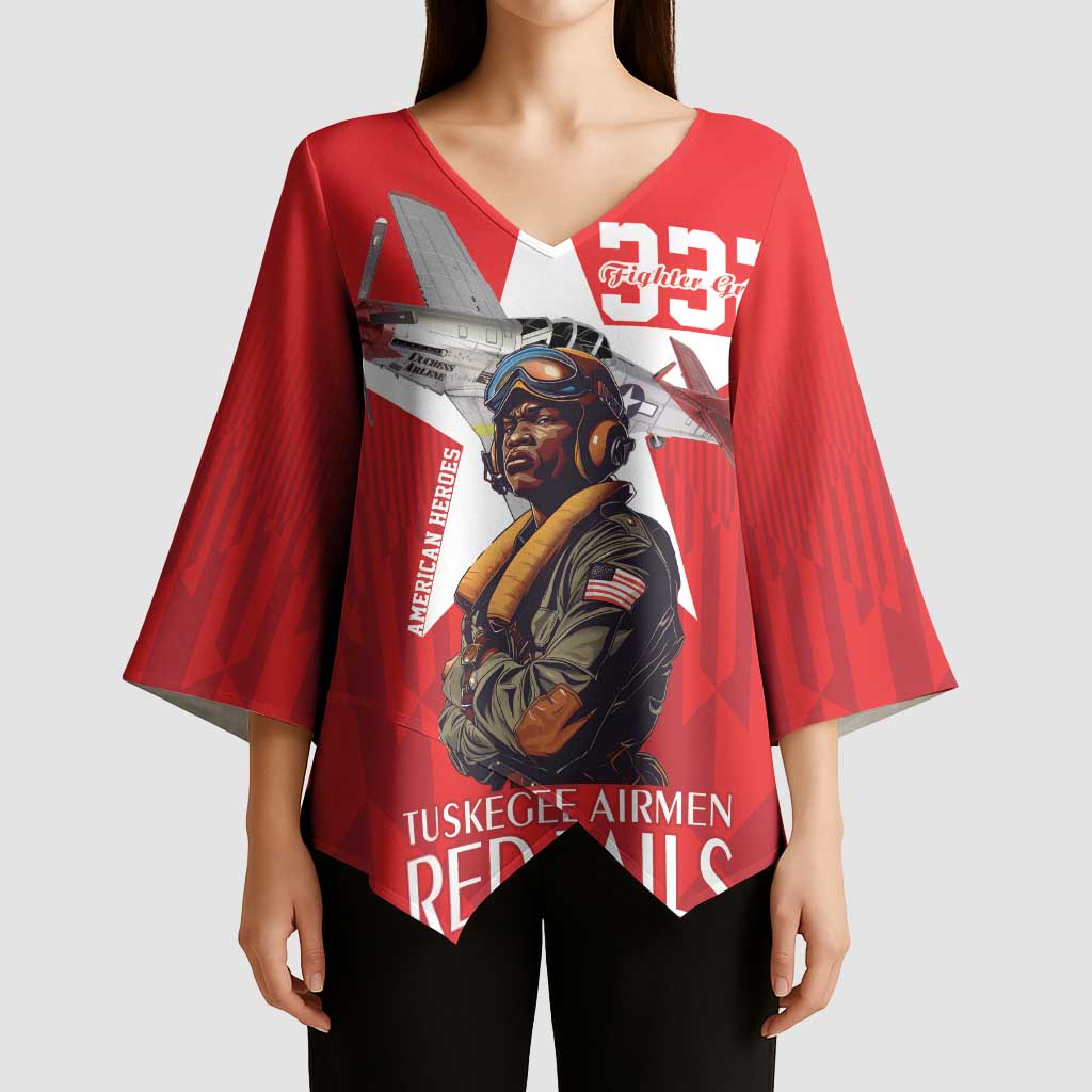 Tuskegee Airmen Red Tails Kimono Sleeve Blouse African American Pilots Heritage Red Style - Wonder Print Shop