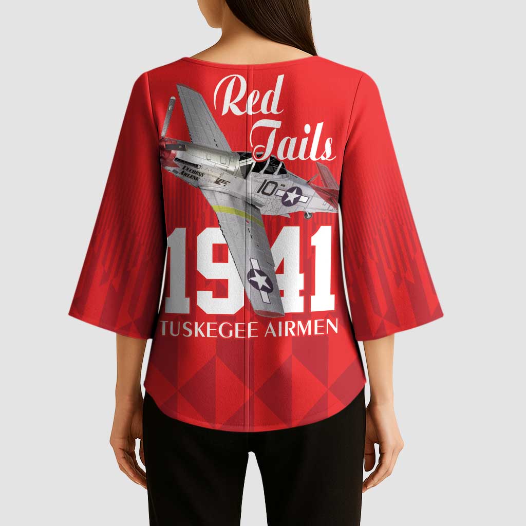 Tuskegee Airmen Red Tails Kimono Sleeve Blouse African American Pilots Heritage Red Style - Wonder Print Shop