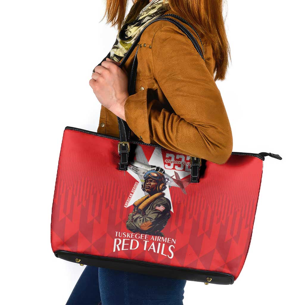 Tuskegee Airmen Red Tails Leather Tote Bag African American Pilots Heritage Red Style - Wonder Print Shop