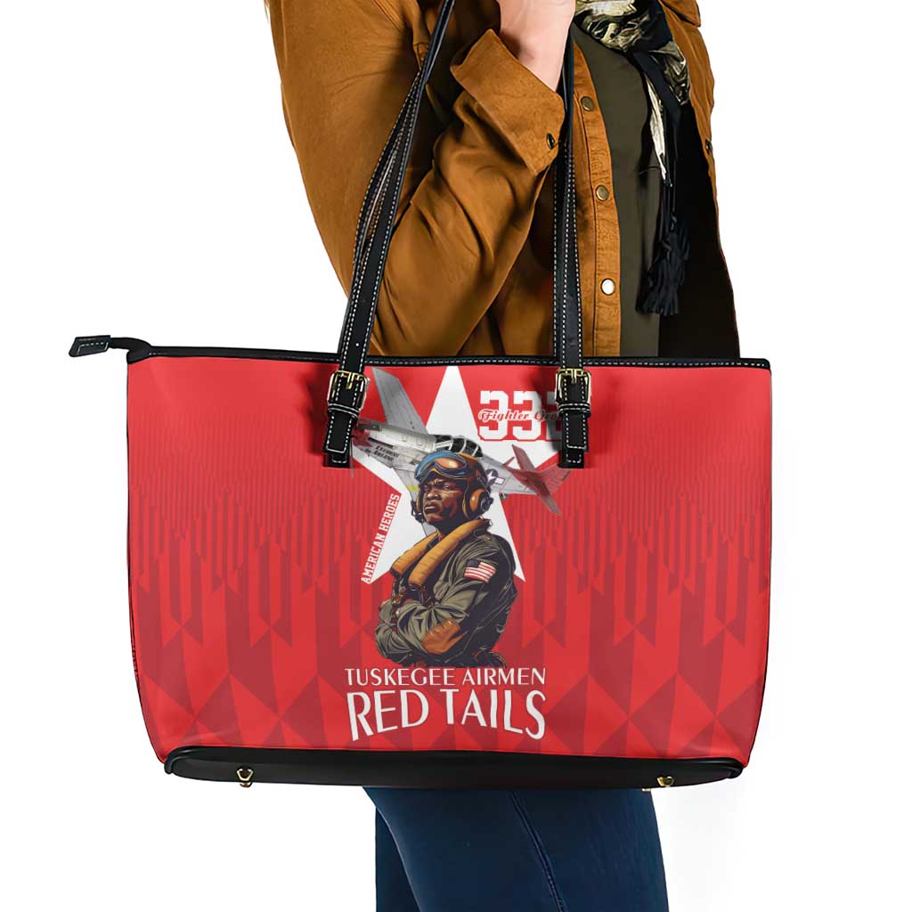 Tuskegee Airmen Red Tails Leather Tote Bag African American Pilots Heritage Red Style - Wonder Print Shop