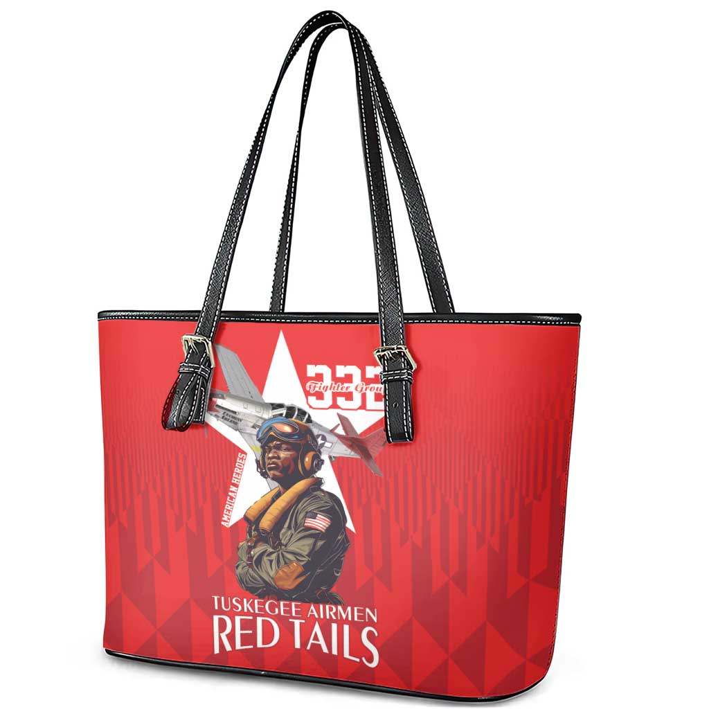 Tuskegee Airmen Red Tails Leather Tote Bag African American Pilots Heritage Red Style - Wonder Print Shop