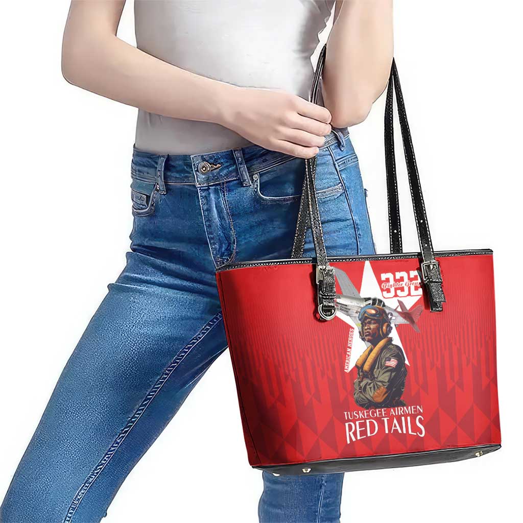 Tuskegee Airmen Red Tails Leather Tote Bag African American Pilots Heritage Red Style - Wonder Print Shop