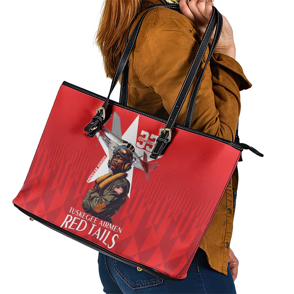 Tuskegee Airmen Red Tails Leather Tote Bag African American Pilots Heritage Red Style - Wonder Print Shop