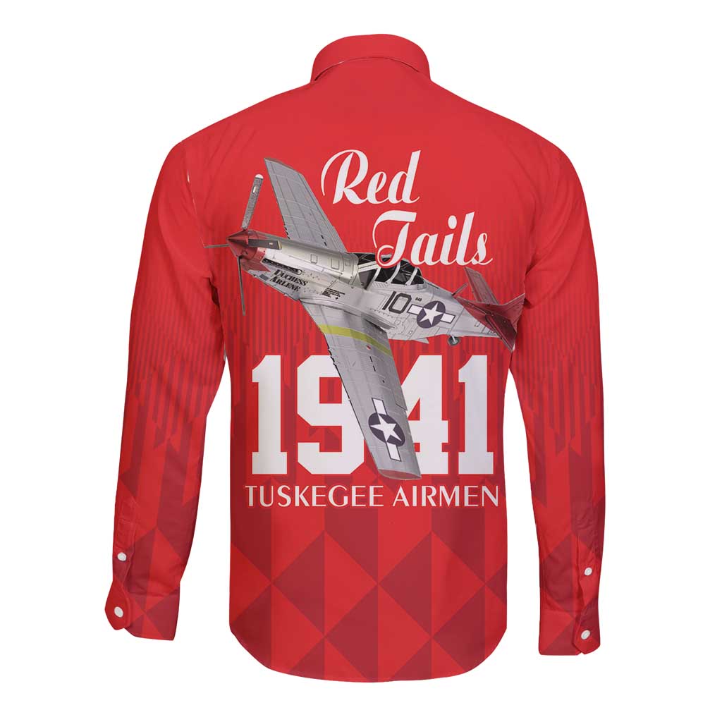 Tuskegee Airmen Red Tails Long Sleeve Button Shirt African American Pilots Heritage Red Style - Wonder Print Shop