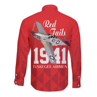 Tuskegee Airmen Red Tails Long Sleeve Button Shirt African American Pilots Heritage Red Style - Wonder Print Shop