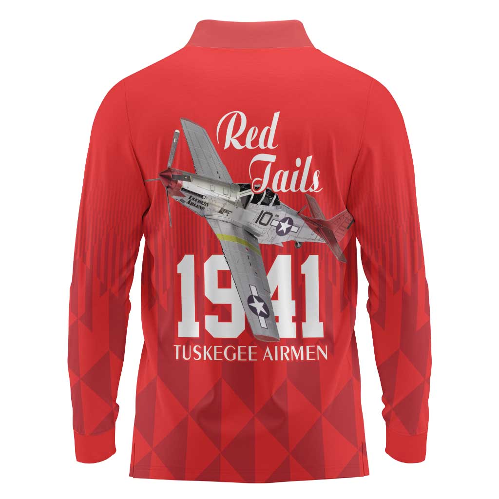 Tuskegee Airmen Red Tails Long Sleeve Polo Shirt African American Pilots Heritage Red Style - Wonder Print Shop