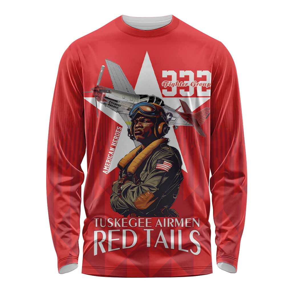 Tuskegee Airmen Red Tails Long Sleeve Shirt African American Pilots Heritage Red Style - Wonder Print Shop
