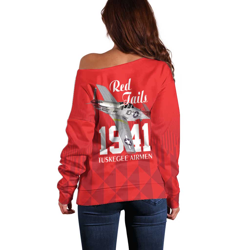 Tuskegee Airmen Red Tails Off Shoulder Sweater African American Pilots Heritage Red Style - Wonder Print Shop