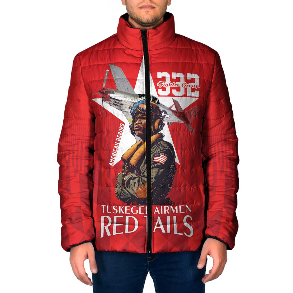 Tuskegee Airmen Red Tails Padded Jacket African American Pilots Heritage Red Style - Wonder Print Shop