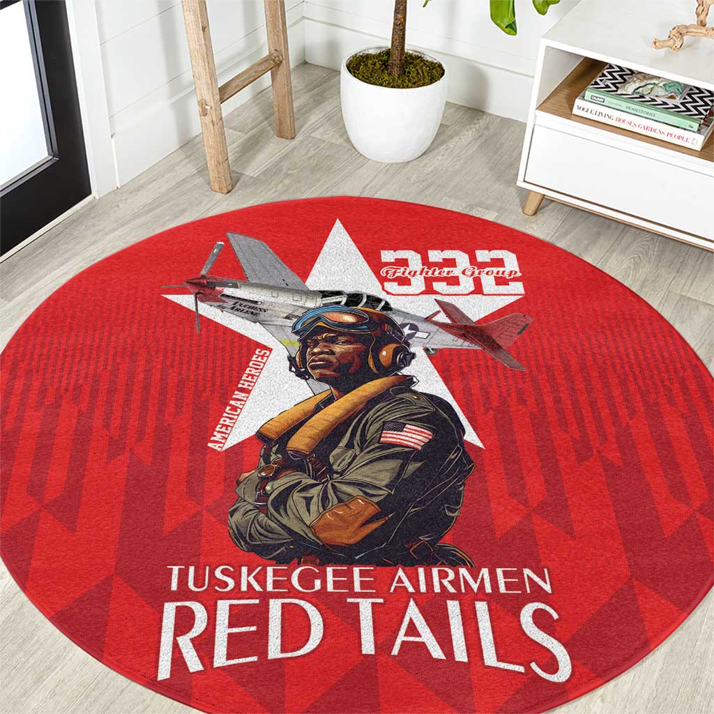 Tuskegee Airmen Red Tails Round Carpet African American Pilots Heritage Red Style - Wonder Print Shop