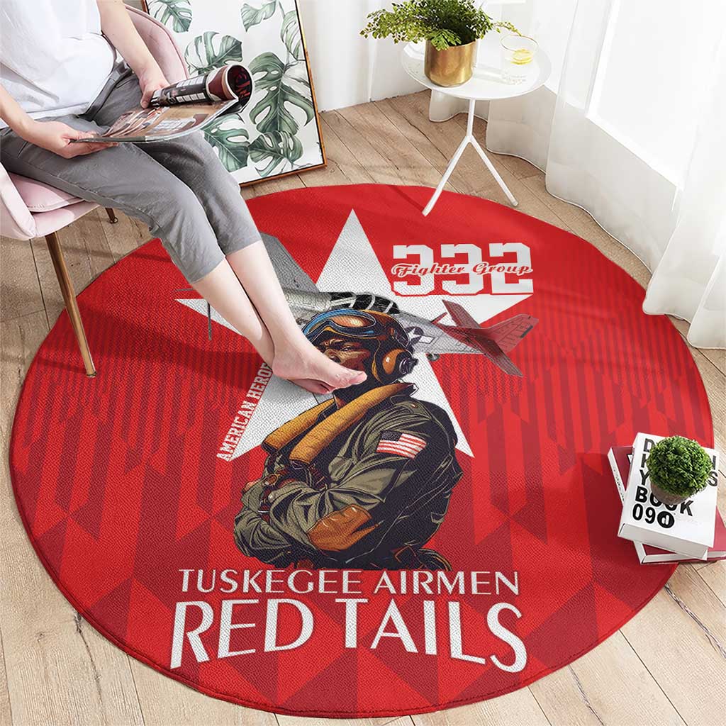 Tuskegee Airmen Red Tails Round Carpet African American Pilots Heritage Red Style - Wonder Print Shop