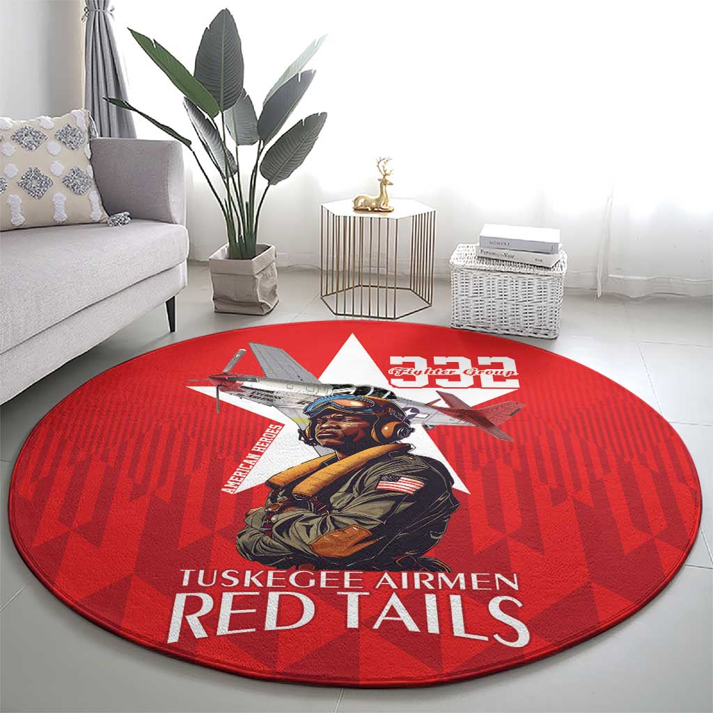 Tuskegee Airmen Red Tails Round Carpet African American Pilots Heritage Red Style - Wonder Print Shop