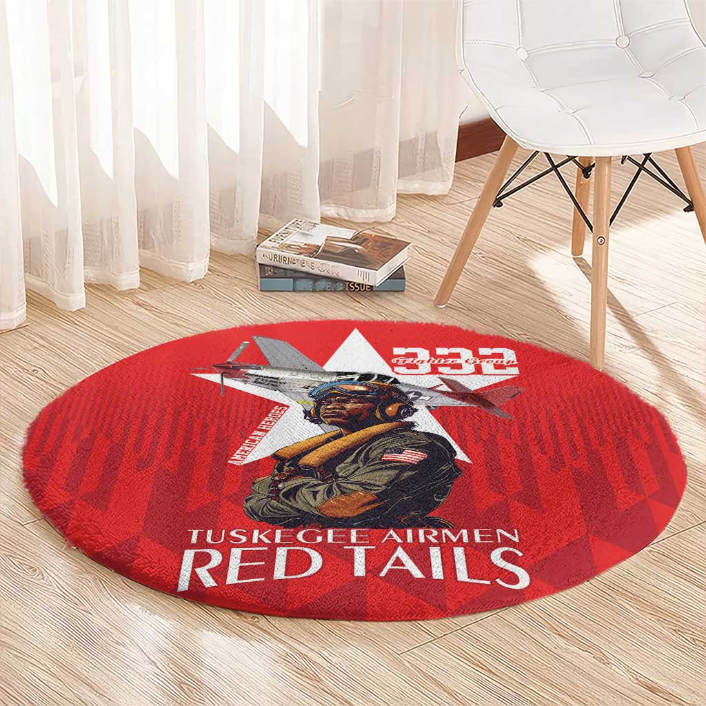 Tuskegee Airmen Red Tails Round Carpet African American Pilots Heritage Red Style - Wonder Print Shop