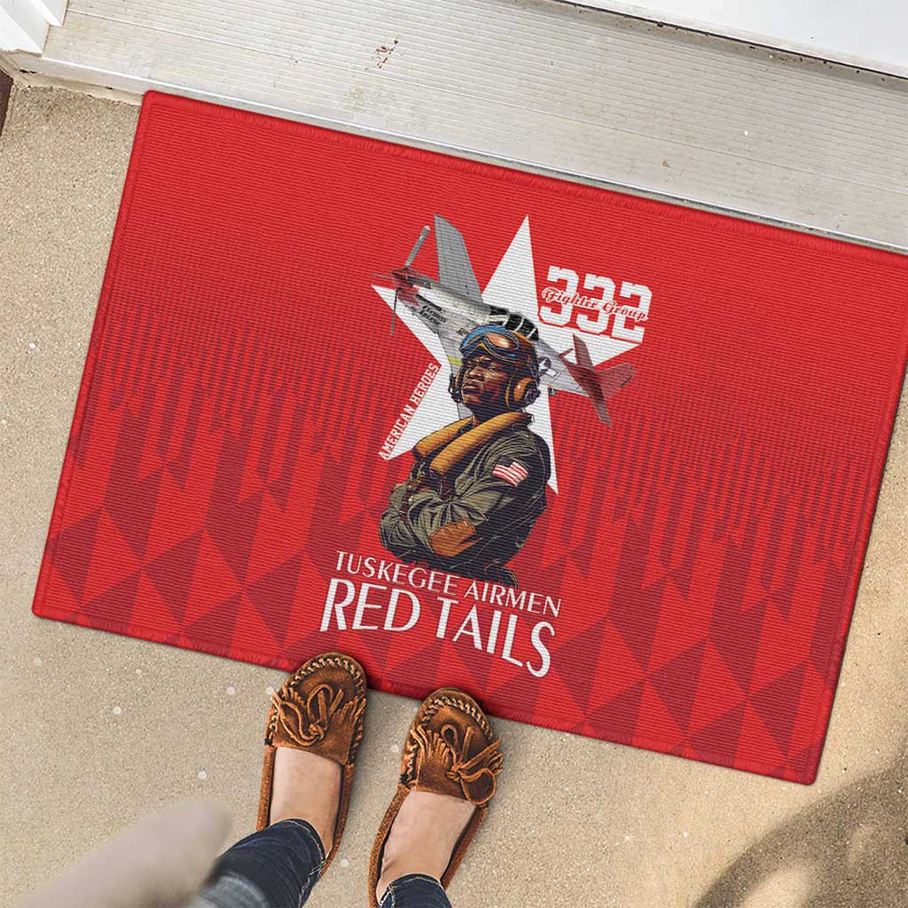 Tuskegee Airmen Red Tails Rubber Doormat African American Pilots Heritage Red Style - Wonder Print Shop