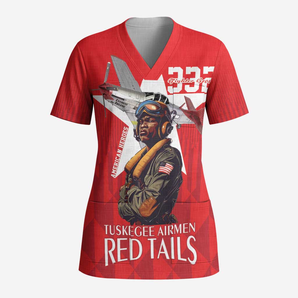 Tuskegee Airmen Red Tails Scrub Top African American Pilots Heritage Red Style - Wonder Print Shop