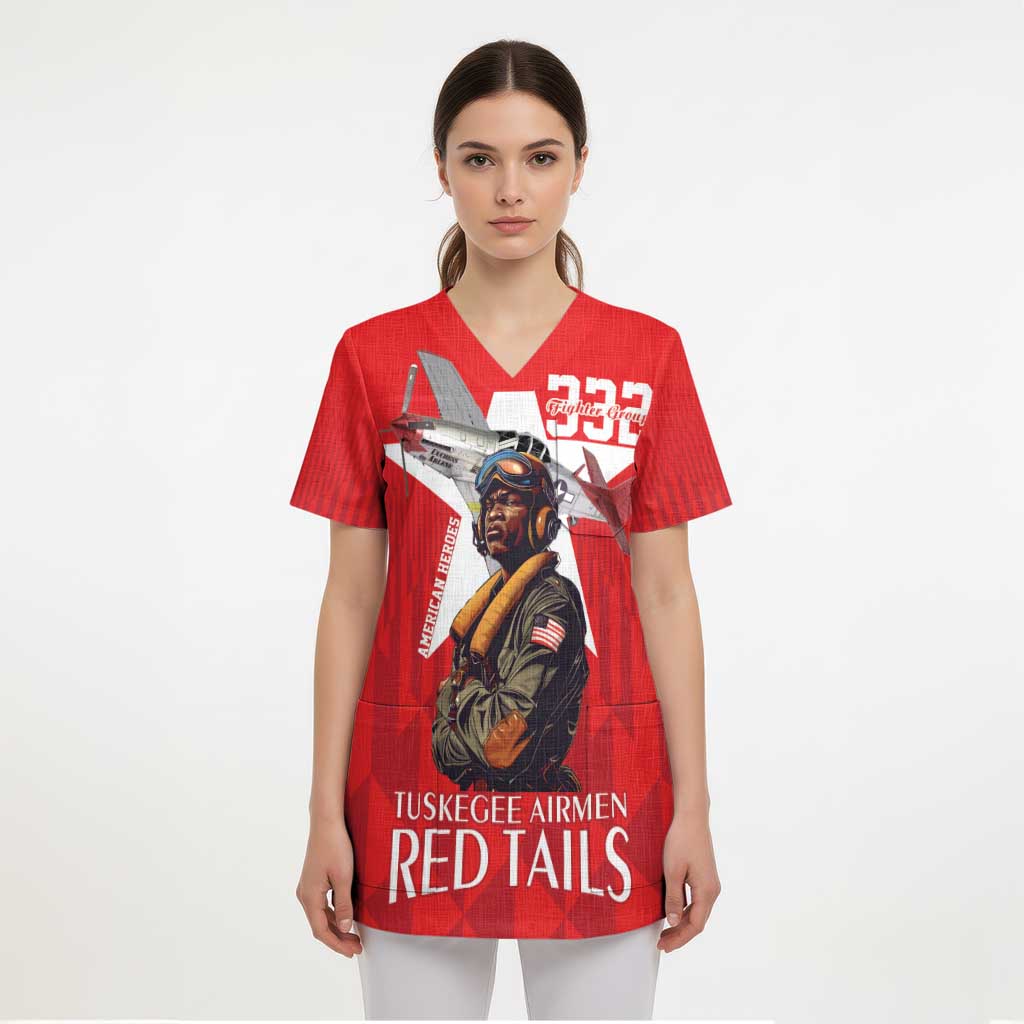 Tuskegee Airmen Red Tails Scrub Top African American Pilots Heritage Red Style - Wonder Print Shop