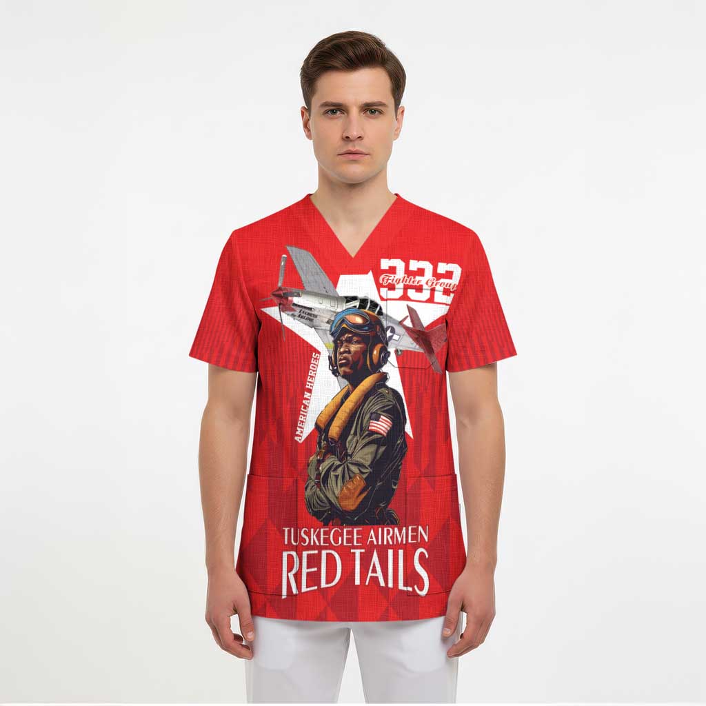 Tuskegee Airmen Red Tails Scrub Top African American Pilots Heritage Red Style - Wonder Print Shop