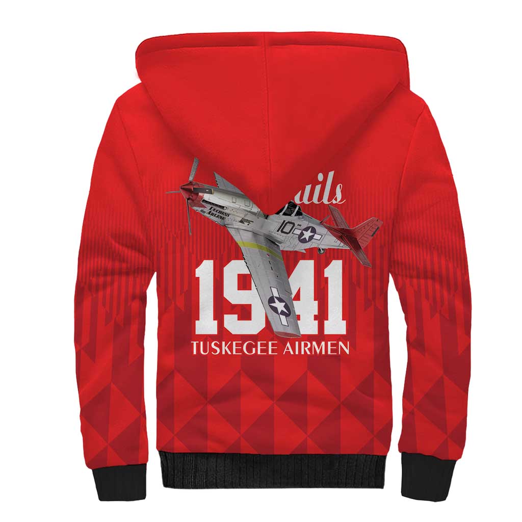 Tuskegee Airmen Red Tails Sherpa Hoodie African American Pilots Heritage Red Style - Wonder Print Shop