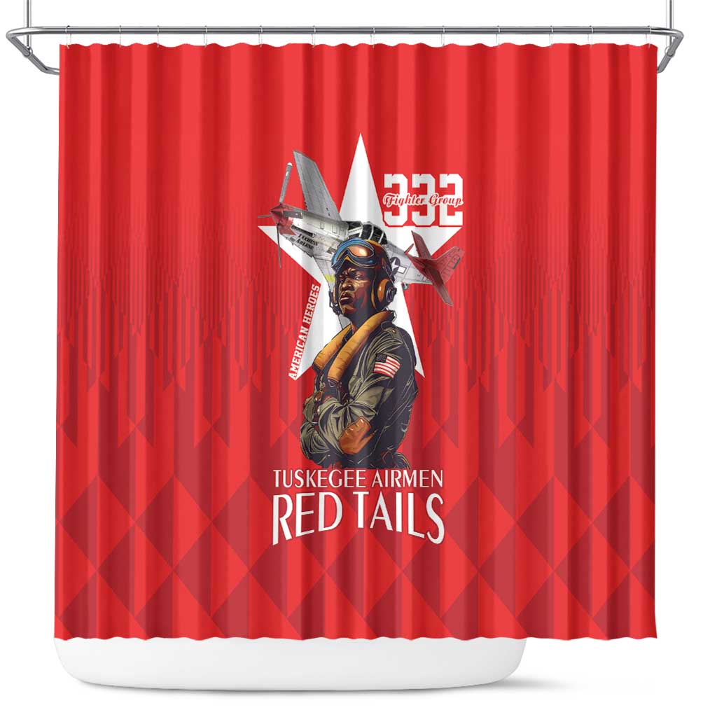 Tuskegee Airmen Red Tails Shower Curtain African American Pilots Heritage Red Style - Wonder Print Shop