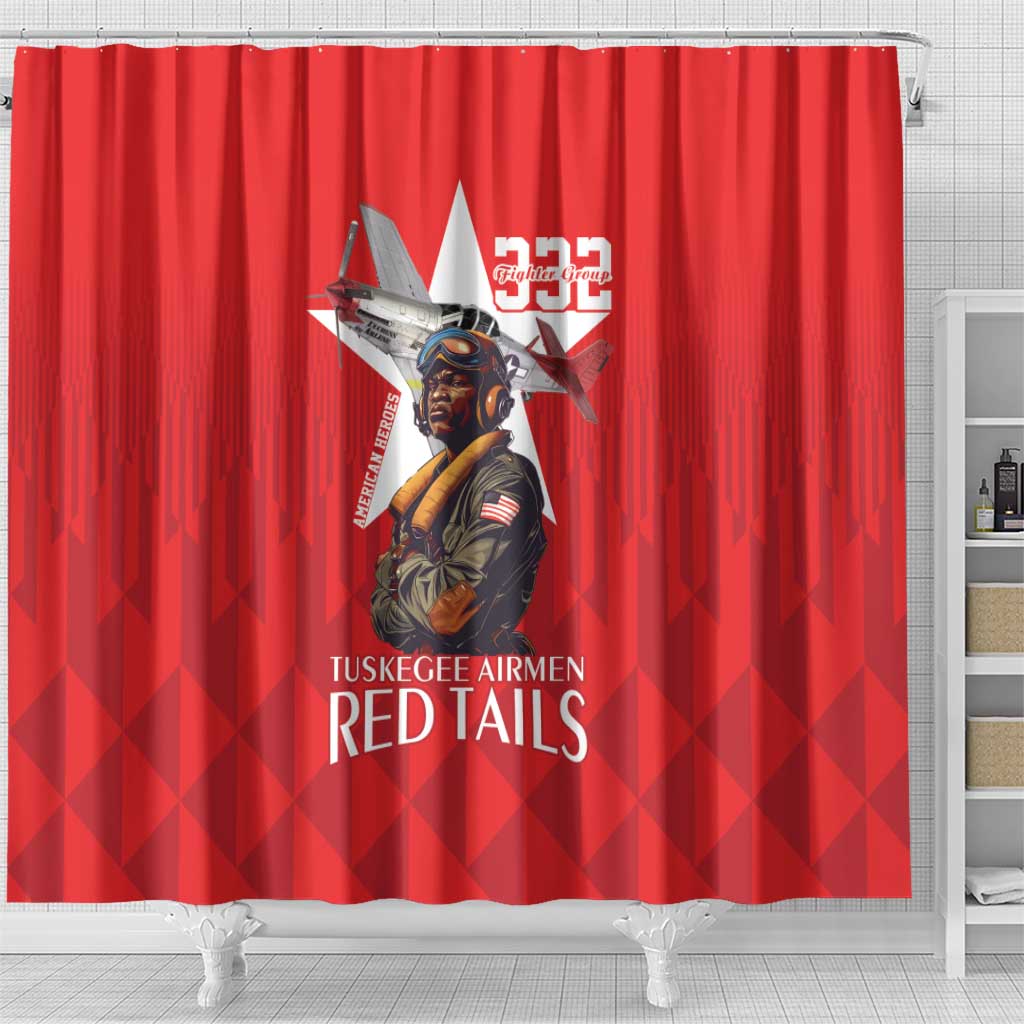 Tuskegee Airmen Red Tails Shower Curtain African American Pilots Heritage Red Style - Wonder Print Shop