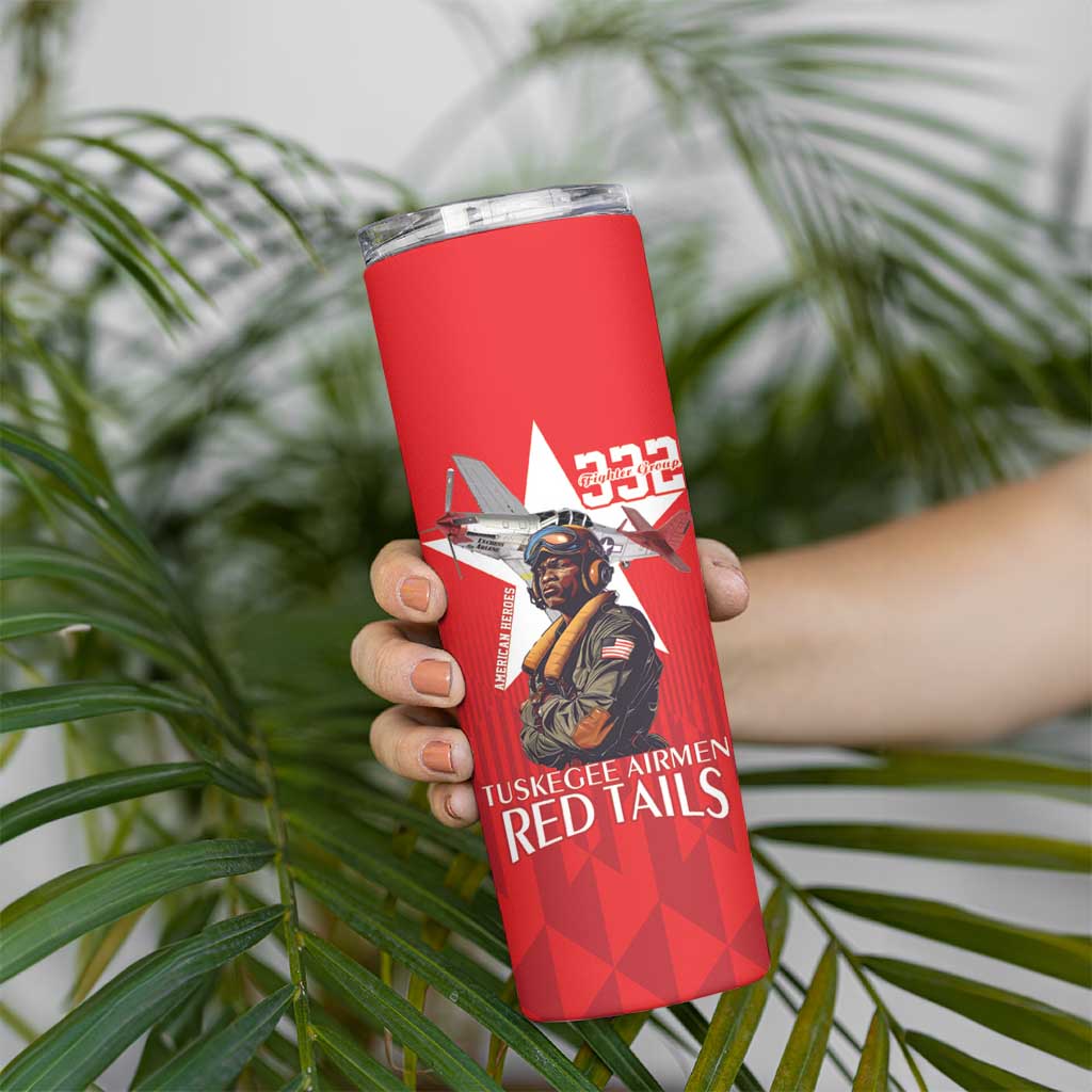 Tuskegee Airmen Red Tails Skinny Tumbler African American Pilots Heritage Red Style - Wonder Print Shop