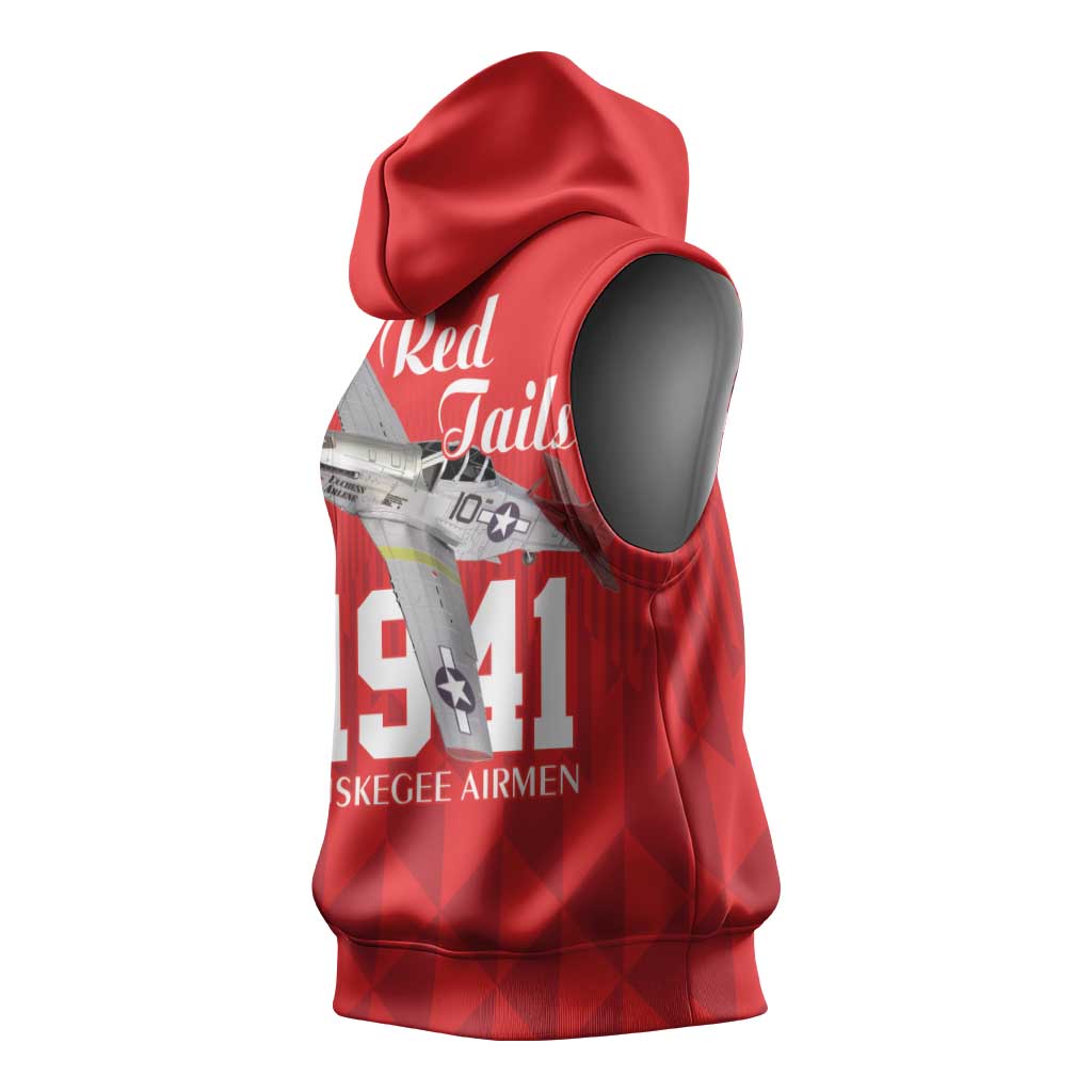 Tuskegee Airmen Red Tails Sleeveless Hoodie African American Pilots Heritage Red Style - Wonder Print Shop