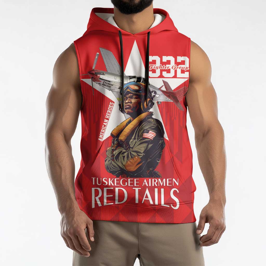 Tuskegee Airmen Red Tails Sleeveless Hoodie African American Pilots Heritage Red Style - Wonder Print Shop