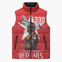 Tuskegee Airmen Red Tails Sleeveless Puffer Jacket African American Pilots Heritage Red Style - Wonder Print Shop