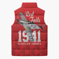 Tuskegee Airmen Red Tails Sleeveless Puffer Jacket African American Pilots Heritage Red Style - Wonder Print Shop