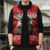 Tuskegee Airmen Red Tails Sleeveless Puffer Jacket African American Pilots Heritage Red Style - Wonder Print Shop