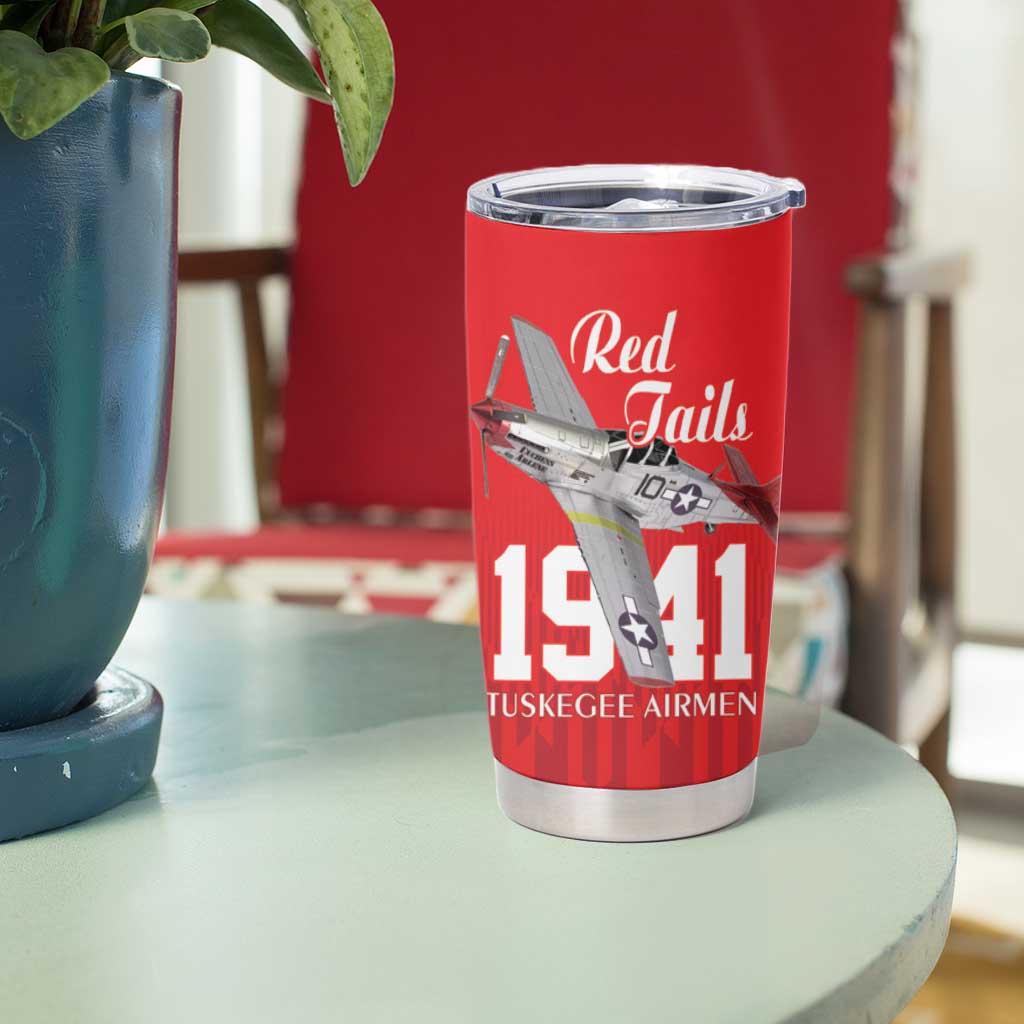 Tuskegee Airmen Red Tails Tumbler Cup African American Pilots Heritage Red Style - Wonder Print Shop