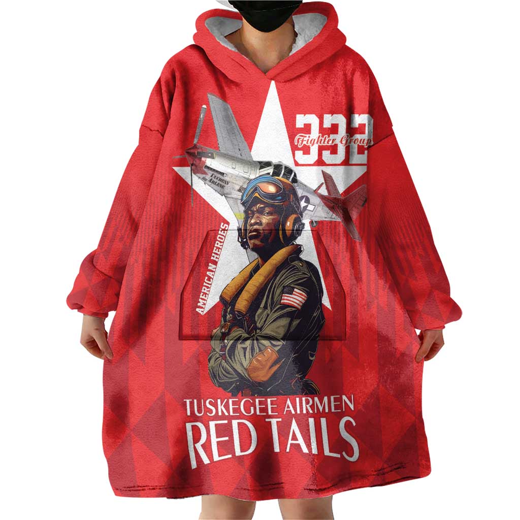 Tuskegee Airmen Red Tails Wearable Blanket Hoodie African American Pilots Heritage Red Style - Wonder Print Shop