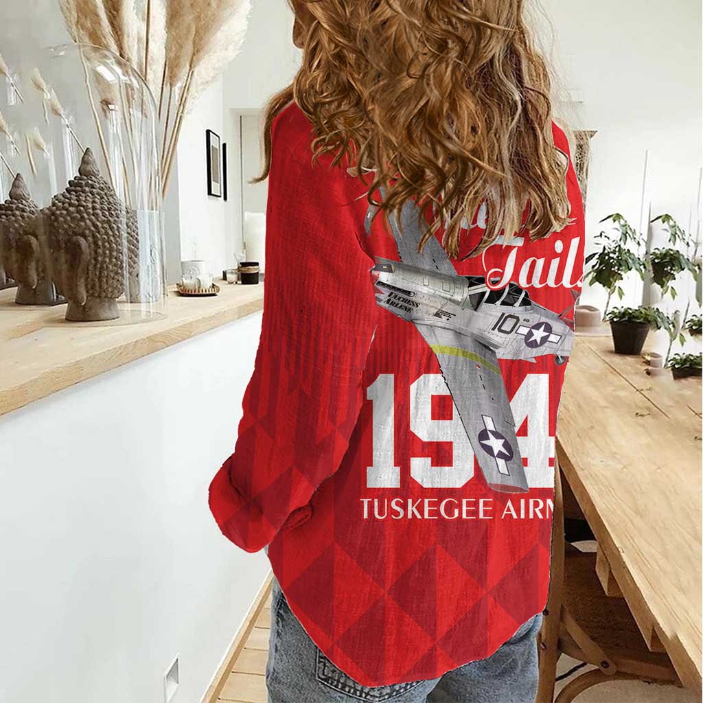 Tuskegee Airmen Red Tails Women Casual Shirt African American Pilots Heritage Red Style - Wonder Print Shop