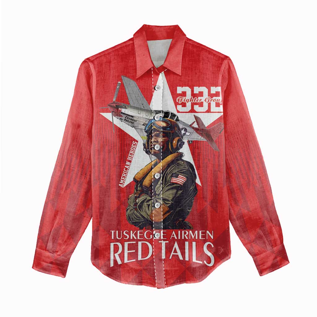 Tuskegee Airmen Red Tails Women Casual Shirt African American Pilots Heritage Red Style - Wonder Print Shop