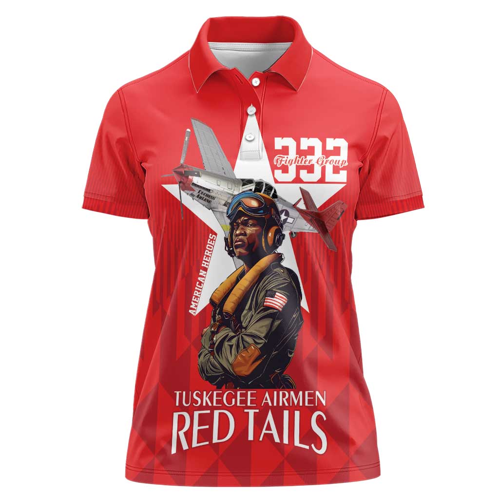 Tuskegee Airmen Red Tails Women Polo Shirt African American Pilots Heritage Red Style - Wonder Print Shop