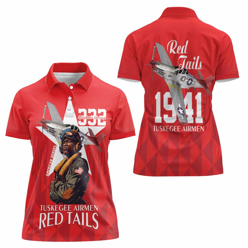 Tuskegee Airmen Red Tails Women Polo Shirt African American Pilots Heritage Red Style - Wonder Print Shop