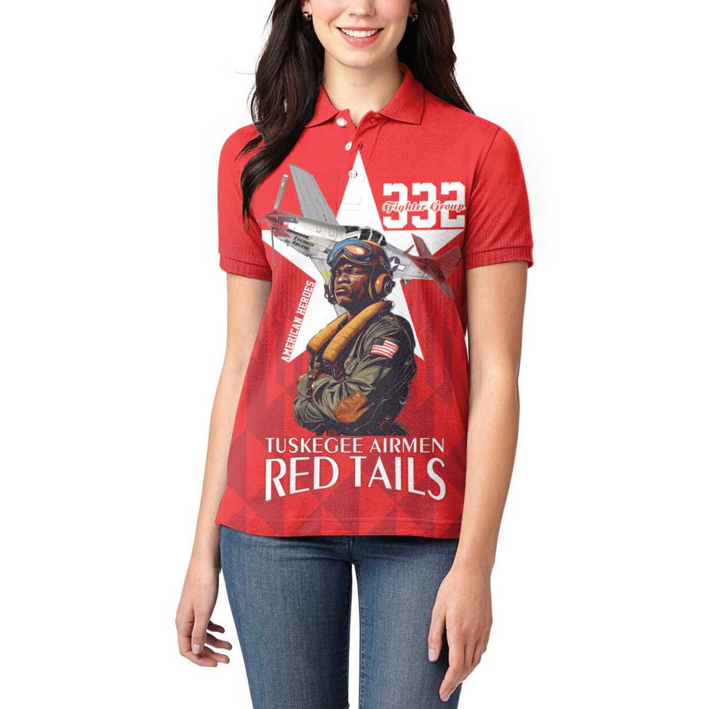 Tuskegee Airmen Red Tails Women Polo Shirt African American Pilots Heritage Red Style - Wonder Print Shop
