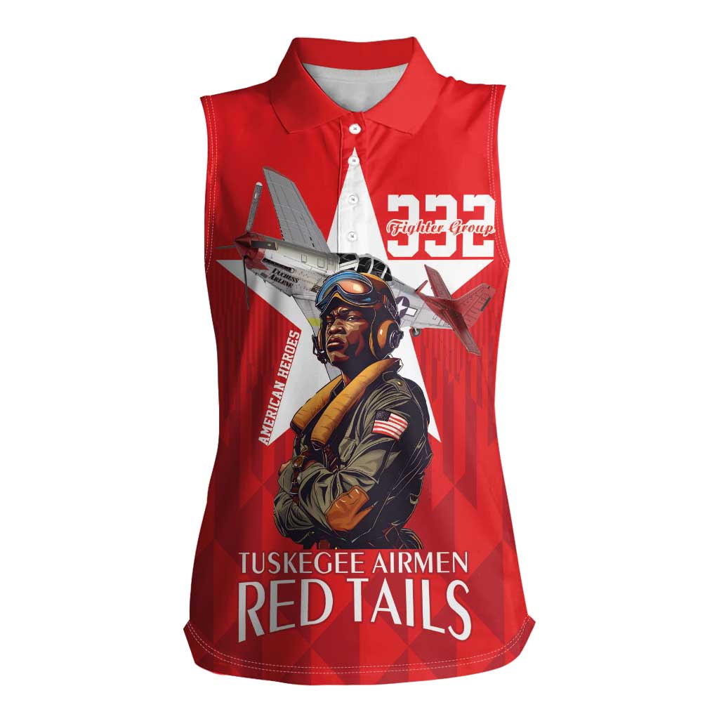 Tuskegee Airmen Red Tails Women Sleeveless Polo Shirt African American Pilots Heritage Red Style - Wonder Print Shop