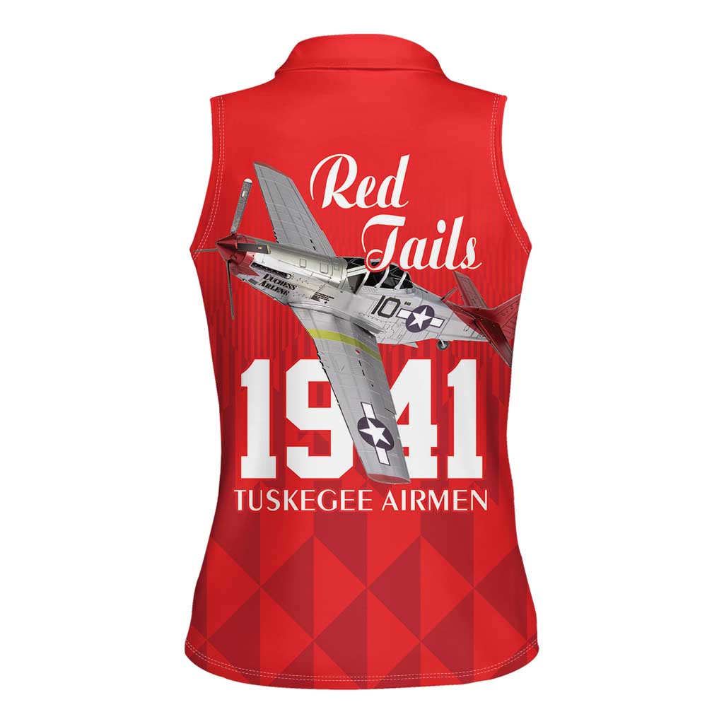 Tuskegee Airmen Red Tails Women Sleeveless Polo Shirt African American Pilots Heritage Red Style - Wonder Print Shop