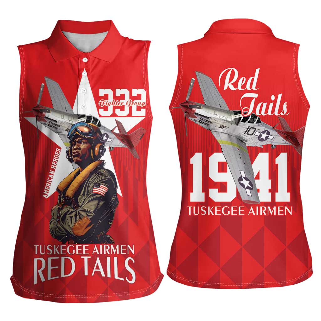 Tuskegee Airmen Red Tails Women Sleeveless Polo Shirt African American Pilots Heritage Red Style - Wonder Print Shop