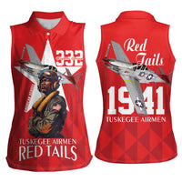Tuskegee Airmen Red Tails Women Sleeveless Polo Shirt African American Pilots Heritage Red Style - Wonder Print Shop